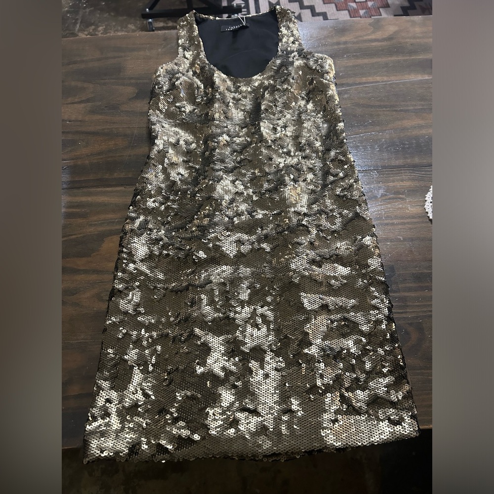 Robert Rodriguez Black and Gold Sequin Mini Dress